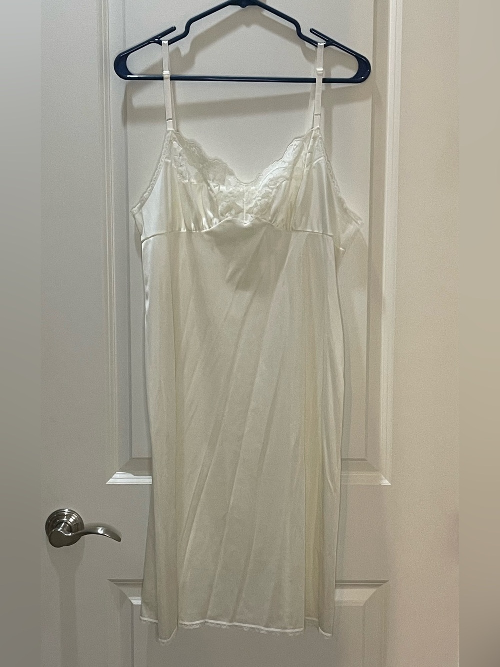 Vassarette Ivory Satin Full Slip Lace-Trim 38